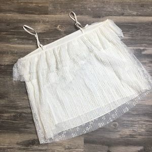 J Crew White Toile Tiered Top